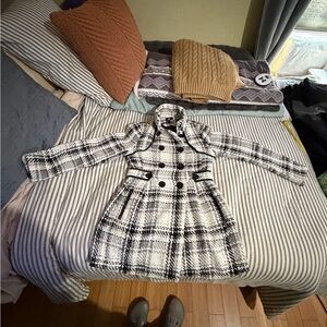 Iz Byer Black and White Plaid Peacoat